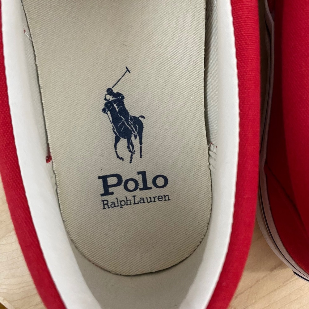 Polo Ralph Lauren Keaton Polo Bear Slip On Canvas Sneakers Shoes Red Mens Sz 9 - Picture 9 of 15